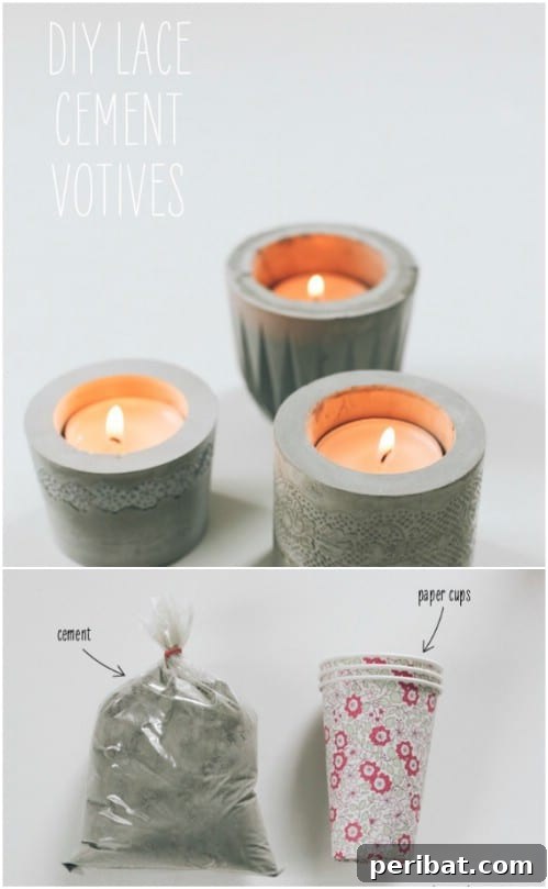 40 Concrete Wonders: Ingenious Projects to Build Today 24 Elegant concrete and lace votive holders with intricate patterns
