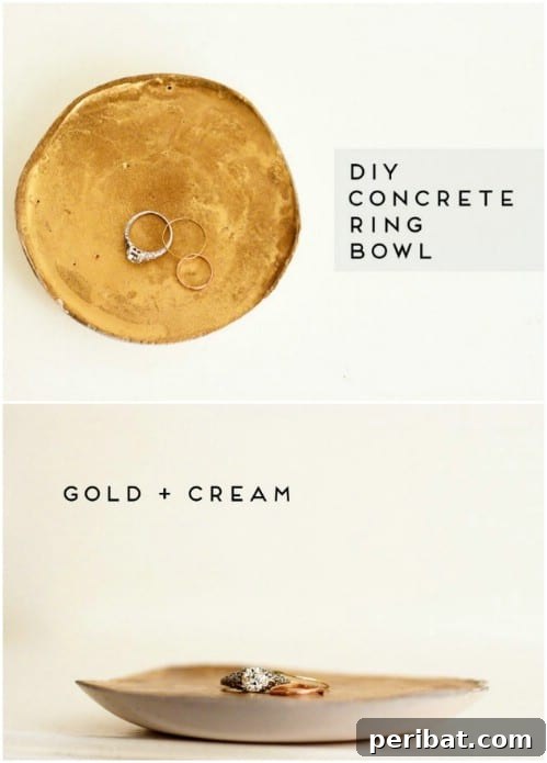 40 Concrete Wonders: Ingenious Projects to Build Today 38 Chic DIY concrete ring bowl with metallic accents for jewelry organization