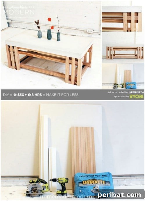 40 Concrete Wonders: Ingenious Projects to Build Today 42 Rustic industrial DIY concrete and wood coffee table