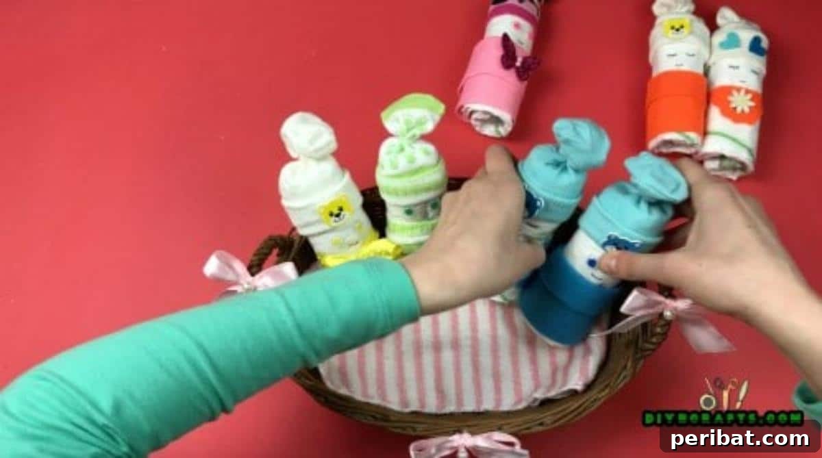 Craft a Diaper Baby Basket for a Perfect Baby Shower Gift 7 Add any cute embellishments you want (ribbon, etc.).