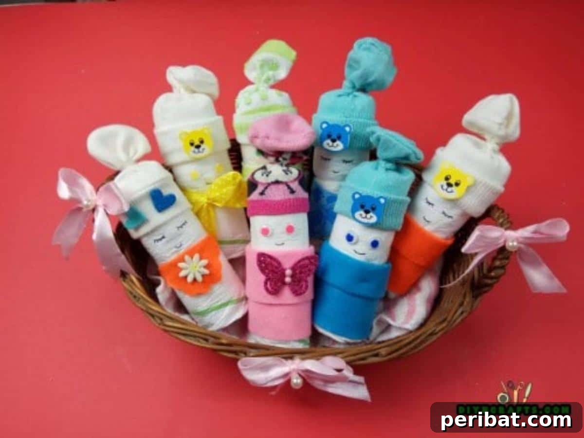 Craft a Diaper Baby Basket for a Perfect Baby Shower Gift 8 Set your diaper “babies” in the basket and present it to your recipient!