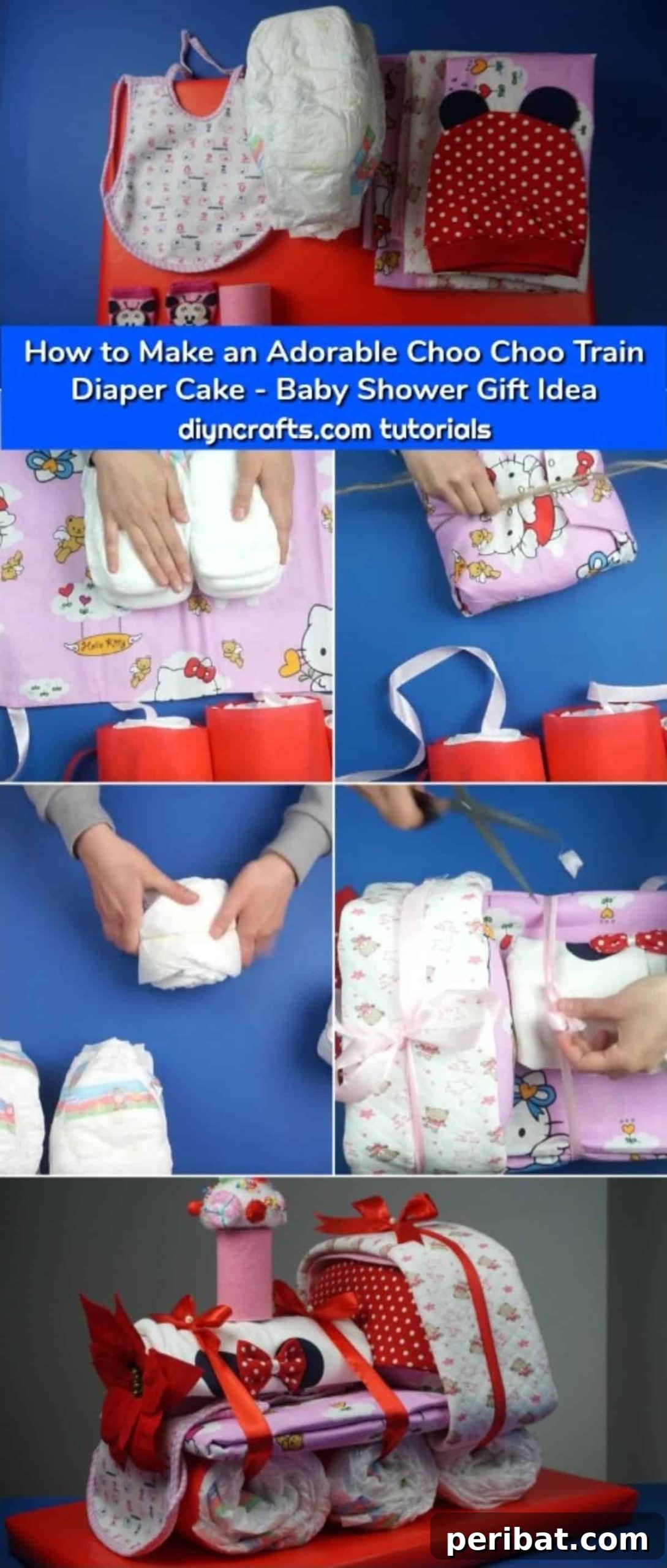 Adorable Choo Choo Train Diaper Cake - Baby Shower Gift Idea collage