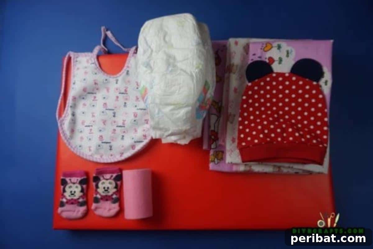 Material for train diaper cake.