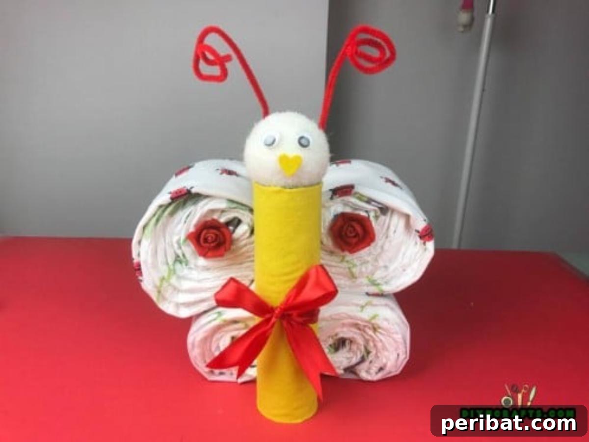 DIY Diaper Butterfly Baby Shower Gift 10 Attach the pipe cleaner antennas and any other embellishments you want.