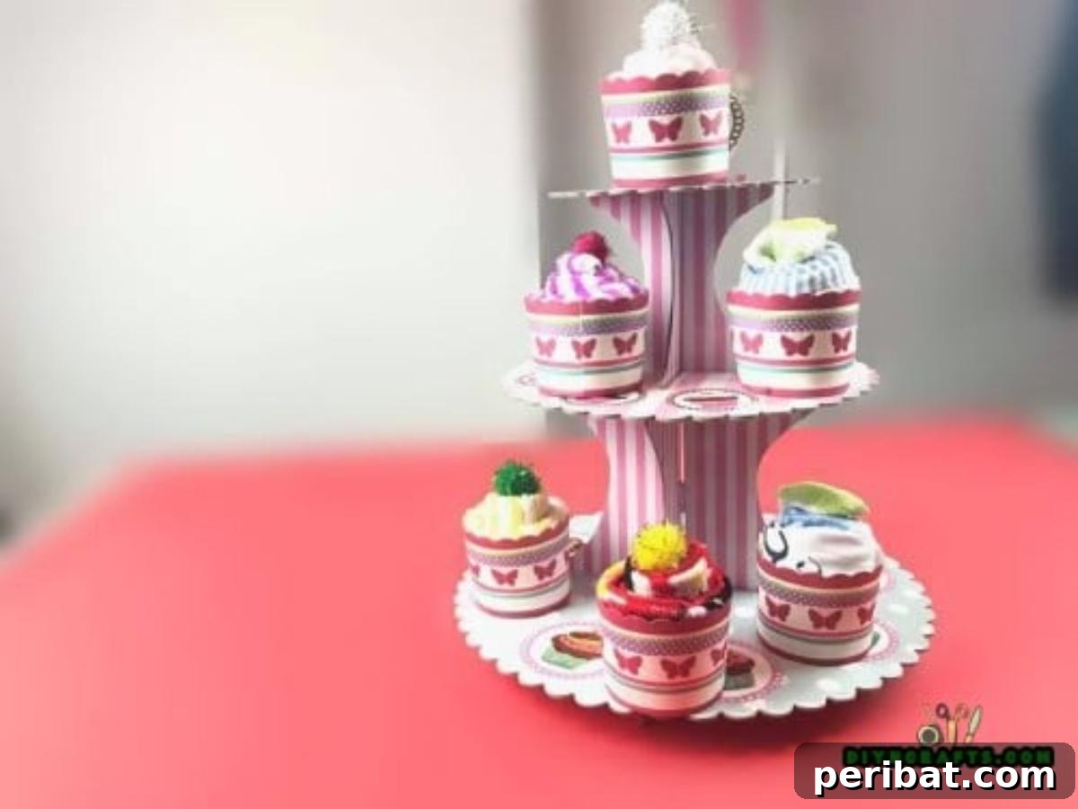 Craft Adorable Baby Clothes Cupcakes for Baby Showers 9 Arranging finished baby clothes cupcakes in a cupcake tray for a charming baby shower gift presentation.