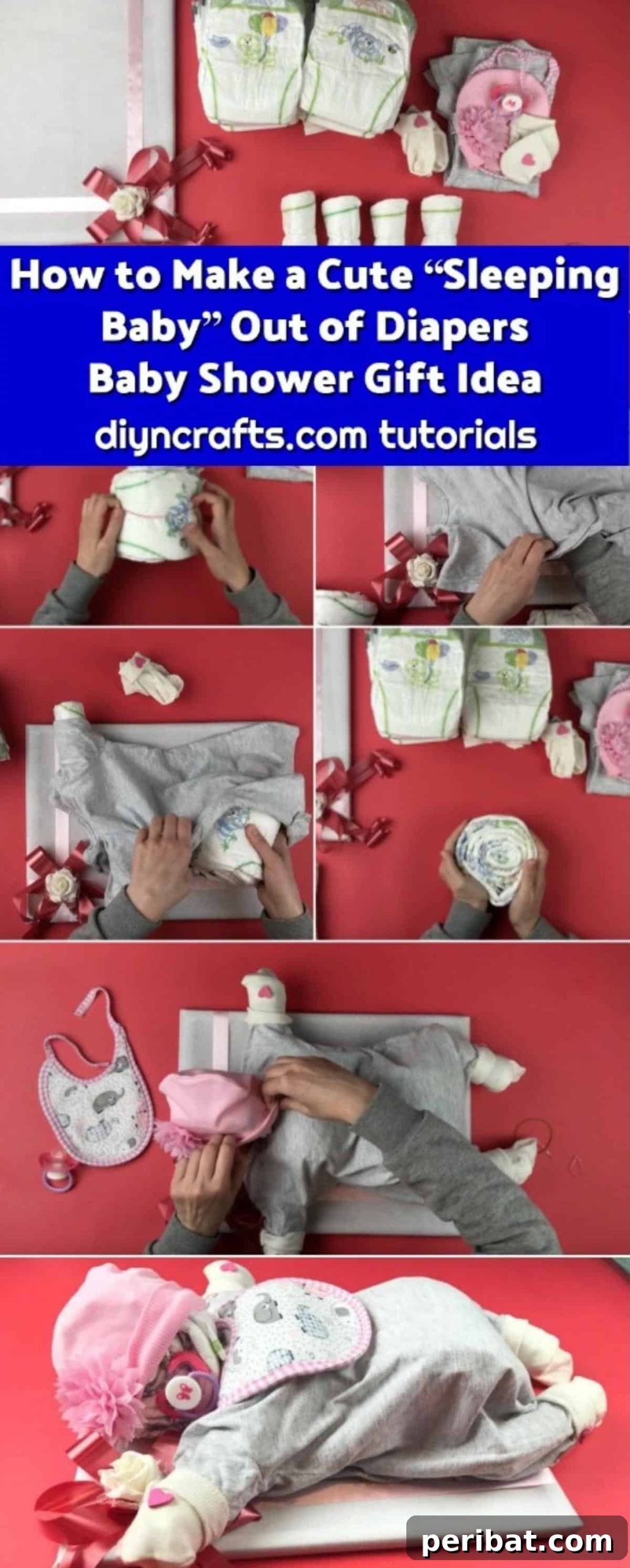 Crafting an Adorable Diaper Baby Gift 2 How to Make a Cute “Sleeping Baby” Out of Diapers - Baby Shower Gift Idea, a heartwarming and practical DIY craft for expectant parents.