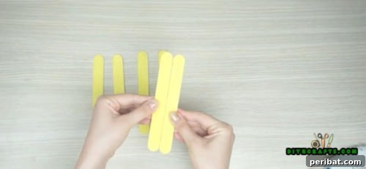 Popsicle Stick Perfection: Easy DIY Napkin Holders 4 The two popsicle sticks should rest alongside each other, not on top, creating a wider base.