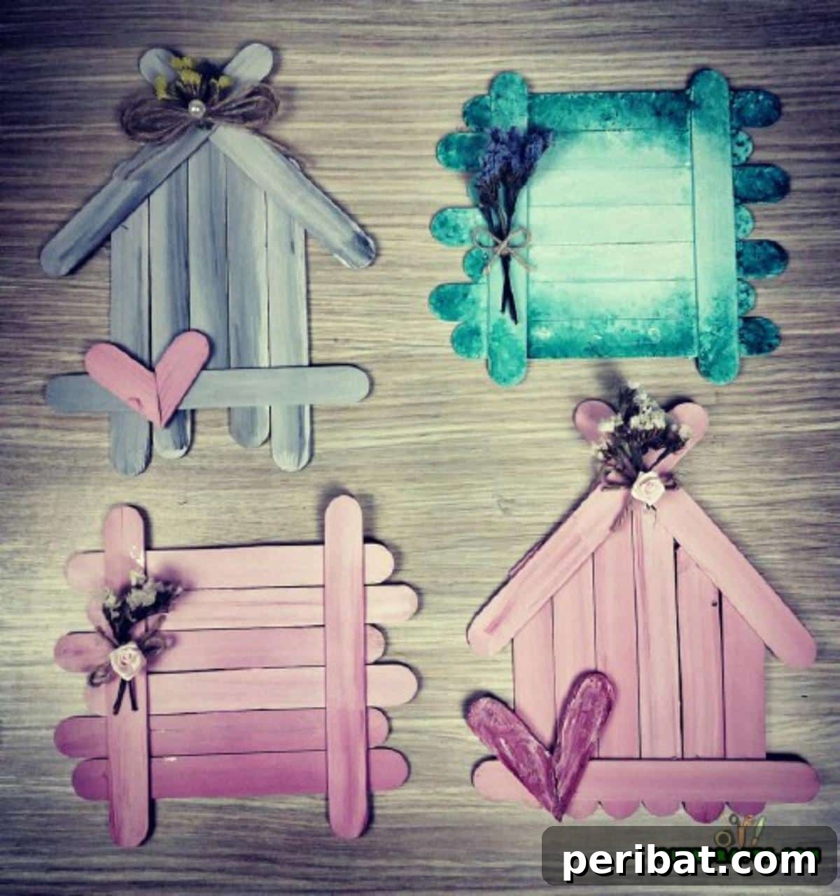 Transform Popsicle Sticks into Adorable Coasters 13 Close-up of a finished DIY house coaster and a square coaster.