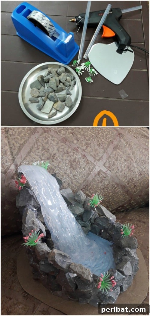 Tiny Treasures: DIY Decor for Whimsical Fairy Gardens 16 DIY Hot Glue Waterfall