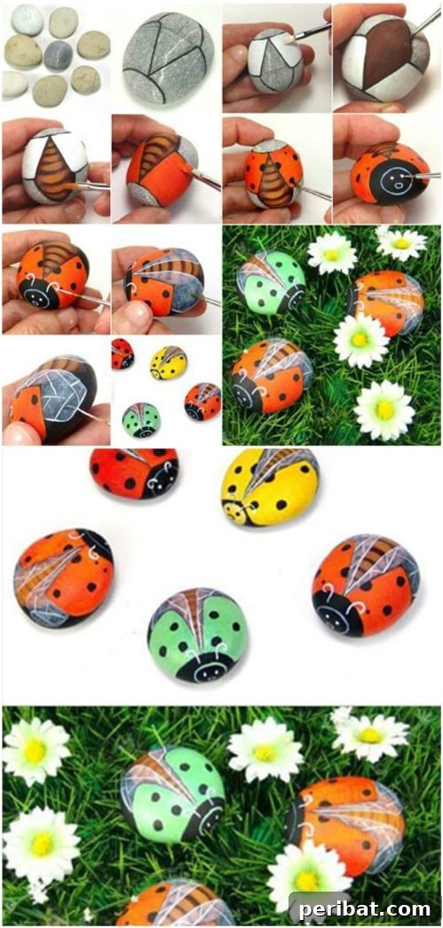 Tiny Treasures: DIY Decor for Whimsical Fairy Gardens 18 DIY Painted Pebble Ladybugs