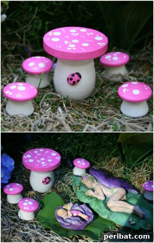 Tiny Treasures: DIY Decor for Whimsical Fairy Gardens 21 Mushroom Table And Chairs Set