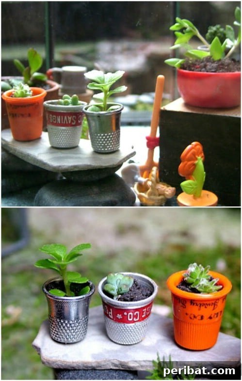Tiny Treasures: DIY Decor for Whimsical Fairy Gardens 26 Tiny Thimble Planters