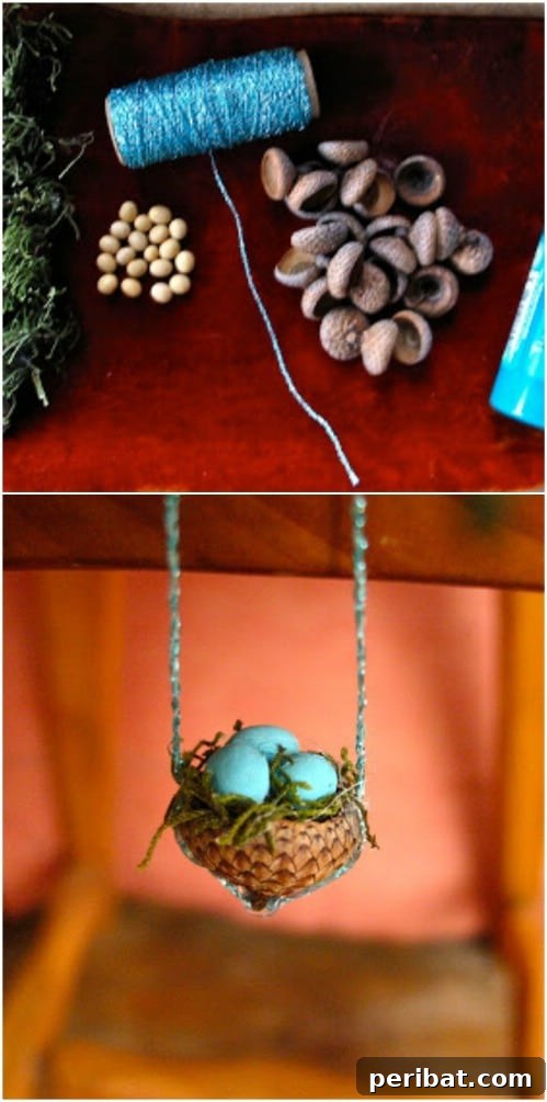 Tiny Treasures: DIY Decor for Whimsical Fairy Gardens 4 Acorn Top Bird Nest