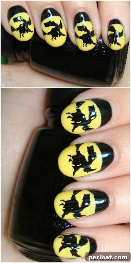 Cute Flying Witch Nail Art