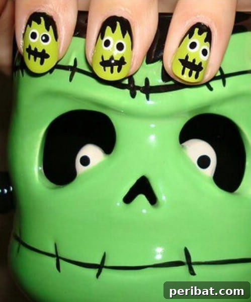 DIY Whimsical Frankenstein Nails