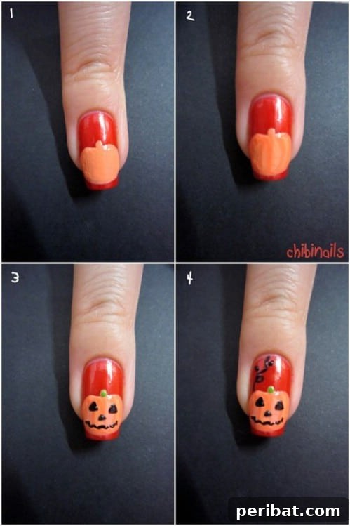 Cute DIY Jack-O-Lantern Nails