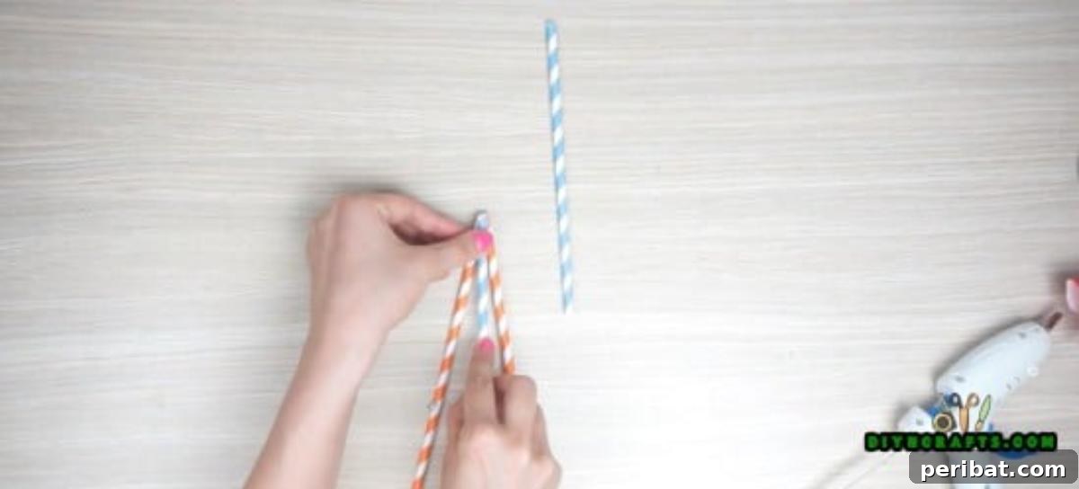 Picture Frame - Step 2: Close-up of the three straws forming the tripod base