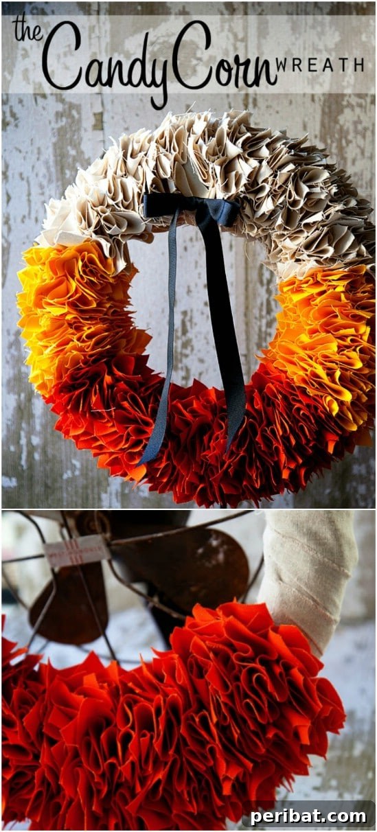40+ DIY Fall Wreaths to Perfectly Deck Your Front Door for Autumn 13 Perfect Fall Colored Candy Corn Wreath