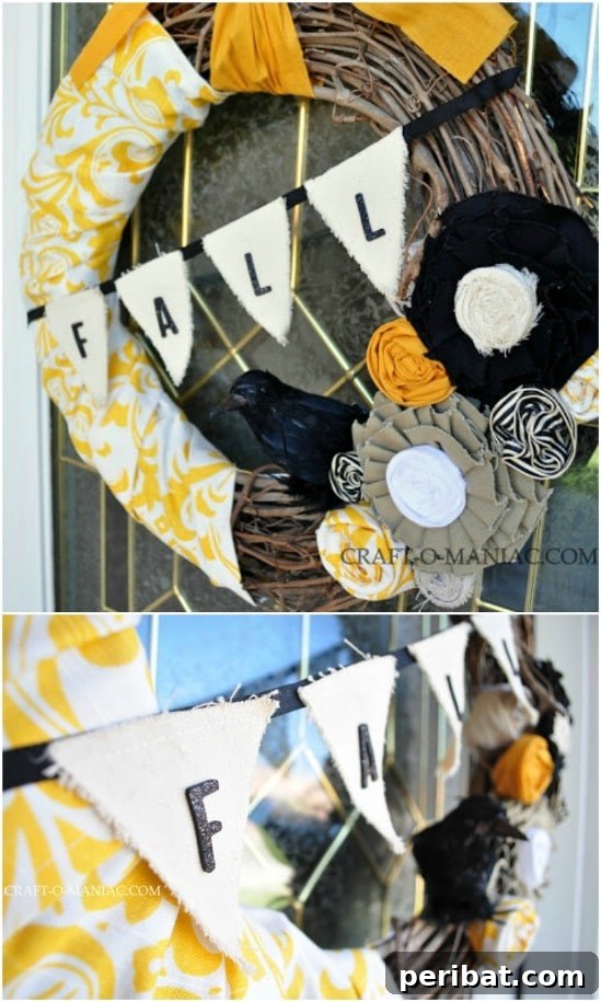 40+ DIY Fall Wreaths to Perfectly Deck Your Front Door for Autumn 17 Upcycled Fabric Bunting Wreath