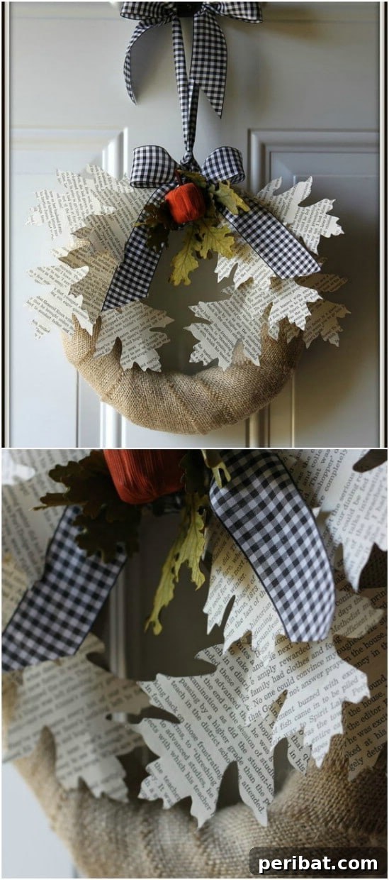 40+ DIY Fall Wreaths to Perfectly Deck Your Front Door for Autumn 21 Book Page Leaf Wreath