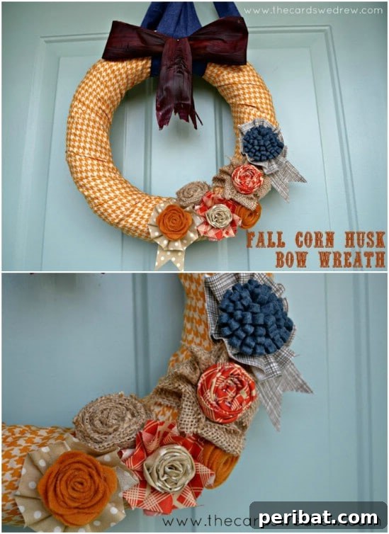 40+ DIY Fall Wreaths to Perfectly Deck Your Front Door for Autumn 22 Corn Husk Bow Wreath