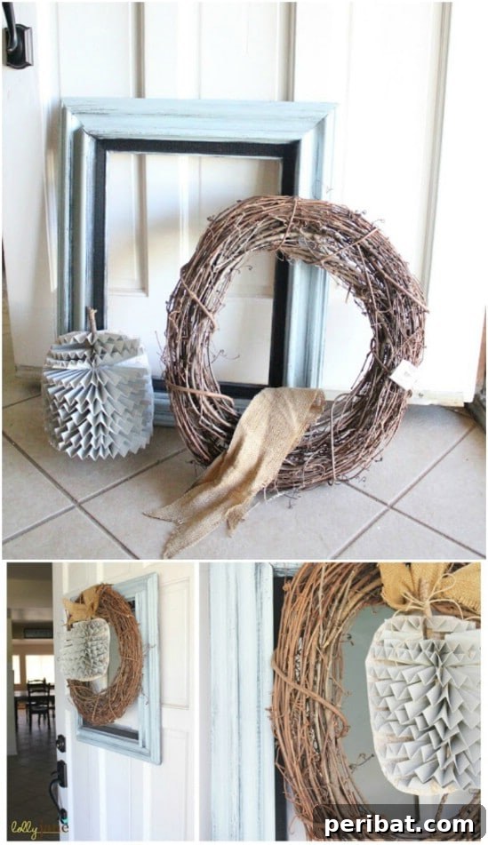 40+ DIY Fall Wreaths to Perfectly Deck Your Front Door for Autumn 30 Framed Pumpkin Wreath