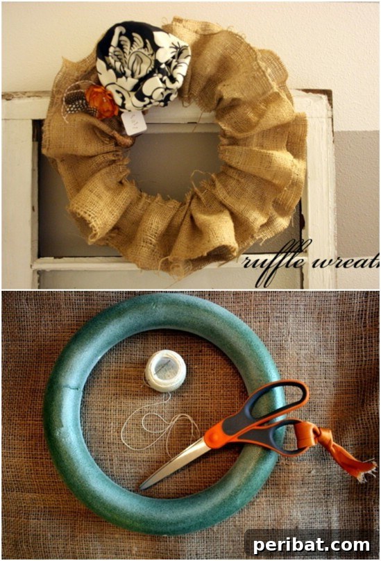 40+ DIY Fall Wreaths to Perfectly Deck Your Front Door for Autumn 42 Hand Sewn Burlap Ruffle Wreath