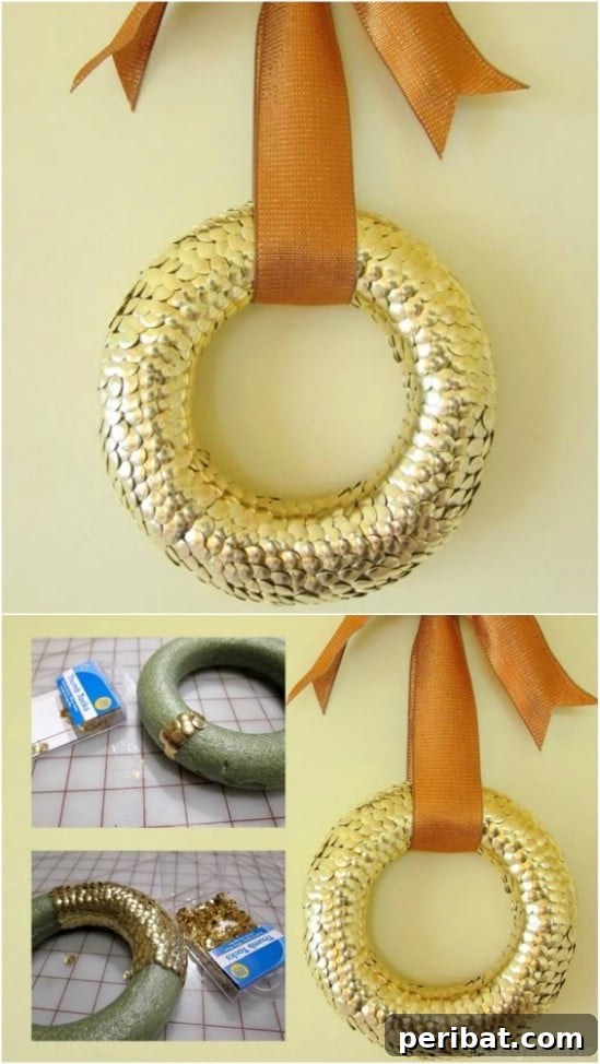 40+ DIY Fall Wreaths to Perfectly Deck Your Front Door for Autumn 7 Elegant Gold Thumbtack Wreath
