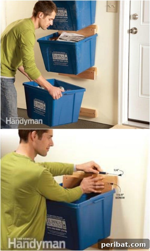 Creative DIY Recycling Bins for Sustainable Home Organization 20 Stackable Garage Recycling Station - 20 DIY Home Recycling Bins That Help You Organize Your Recyclables