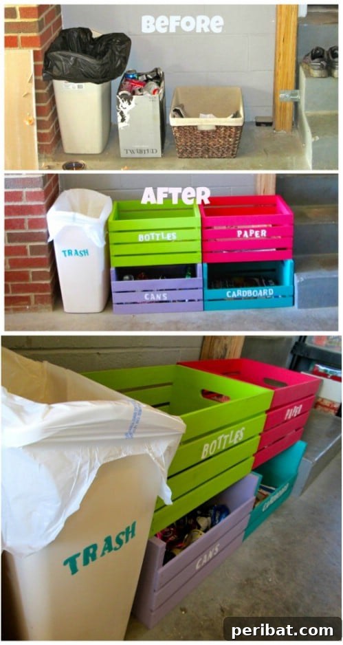 Creative DIY Recycling Bins for Sustainable Home Organization 22 Repurposed Wooden Crate Recycling Bins - 20 DIY Home Recycling Bins That Help You Organize Your Recyclables