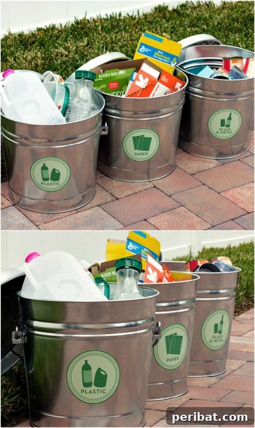 Creative DIY Recycling Bins for Sustainable Home Organization 5 Easy Metal Bucket Recycling Station - 20 DIY Home Recycling Bins That Help You Organize Your Recyclables