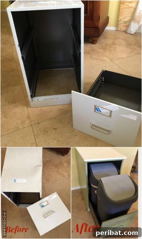 Creative DIY Recycling Bins for Sustainable Home Organization 8 Repurposed Filing Cabinet Recycling Bin - 20 DIY Home Recycling Bins That Help You Organize Your Recyclables