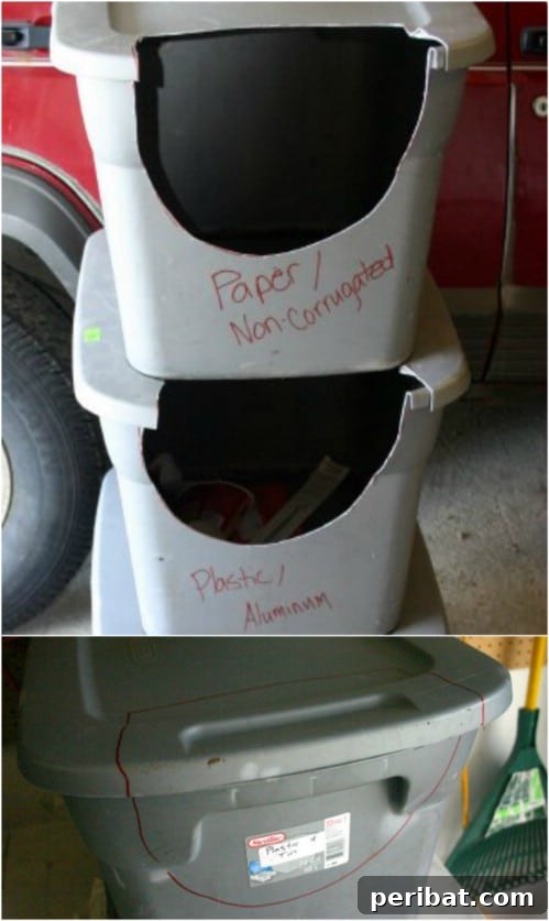 Creative DIY Recycling Bins for Sustainable Home Organization 10 Repurposed Tote Stackable Recycling Bins - 20 DIY Home Recycling Bins That Help You Organize Your Recyclables