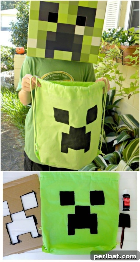 30 Easy & Budget-Friendly DIY Halloween Treat Bag Ideas 14 DIY Minecraft Creeper Backpack Bag - Gamer Themed Halloween Treat Bag