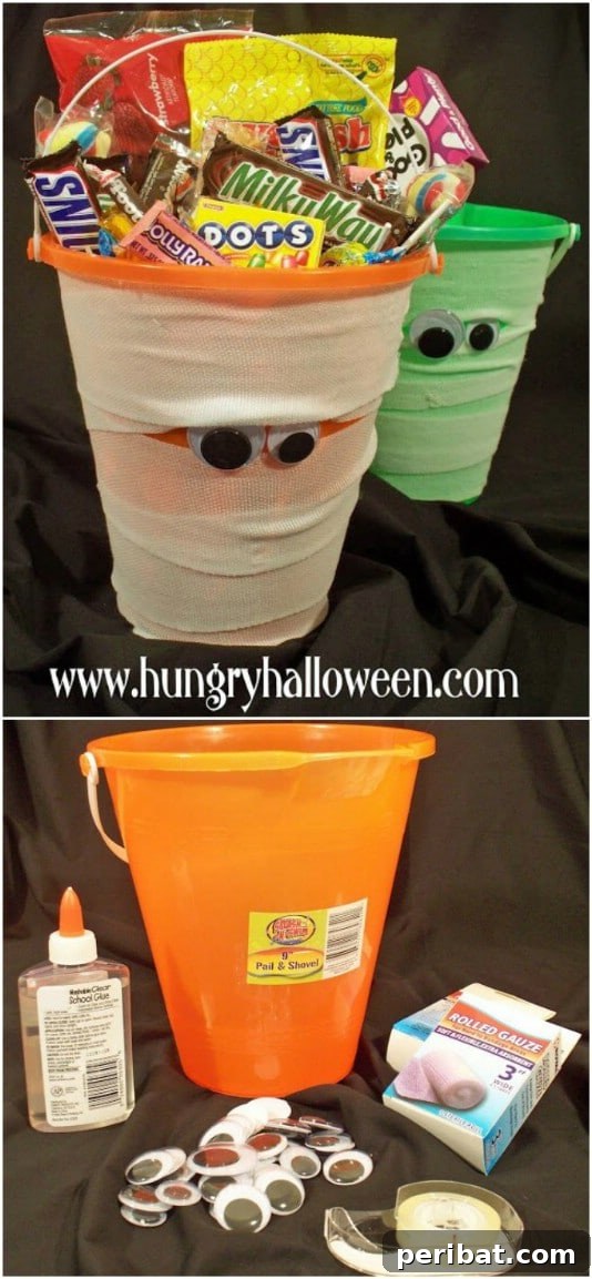30 Easy & Budget-Friendly DIY Halloween Treat Bag Ideas 18 Scary DIY Mummy Candy Buckets - Upcycled Sand Bucket Halloween Idea