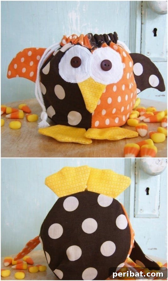 30 Easy & Budget-Friendly DIY Halloween Treat Bag Ideas 19 Jester Owl Halloween Treat Bag - Cute Sewn Animal Themed Candy Bag