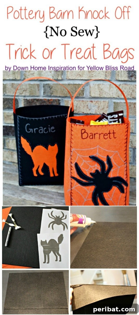 30 Easy & Budget-Friendly DIY Halloween Treat Bag Ideas 22 No Sew Pottery Barn Knockoff Halloween Candy Bags - Frugal Chic DIY