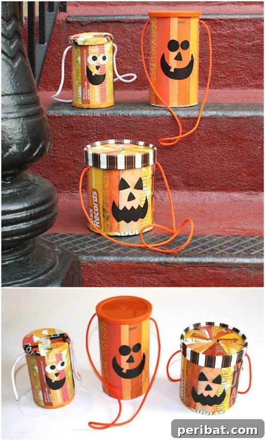 30 Easy & Budget-Friendly DIY Halloween Treat Bag Ideas 27 Upcycled Oatmeal Container Trick-Or-Treat Bucket - Eco-Friendly Halloween Craft