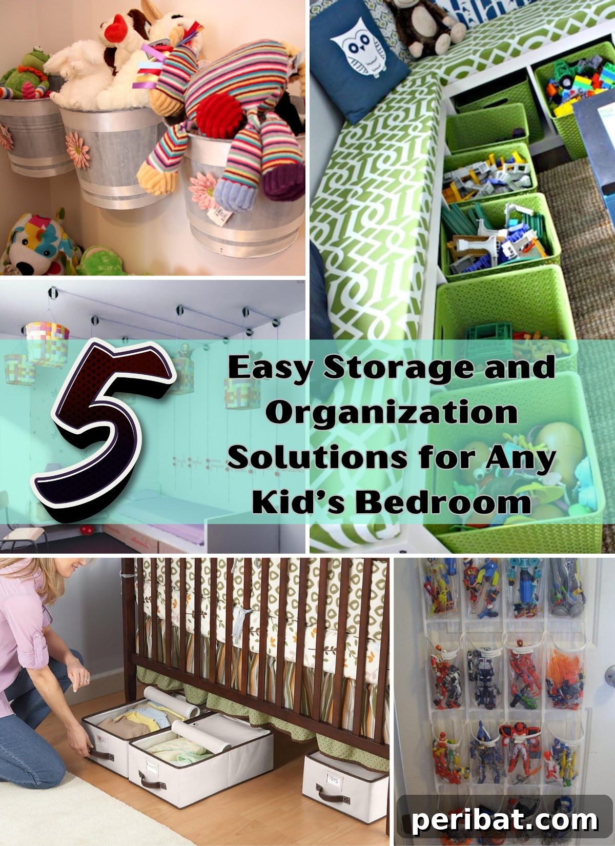 5 Easy Storage and Organization Solutions for Any Kid’s Bedroom collage.