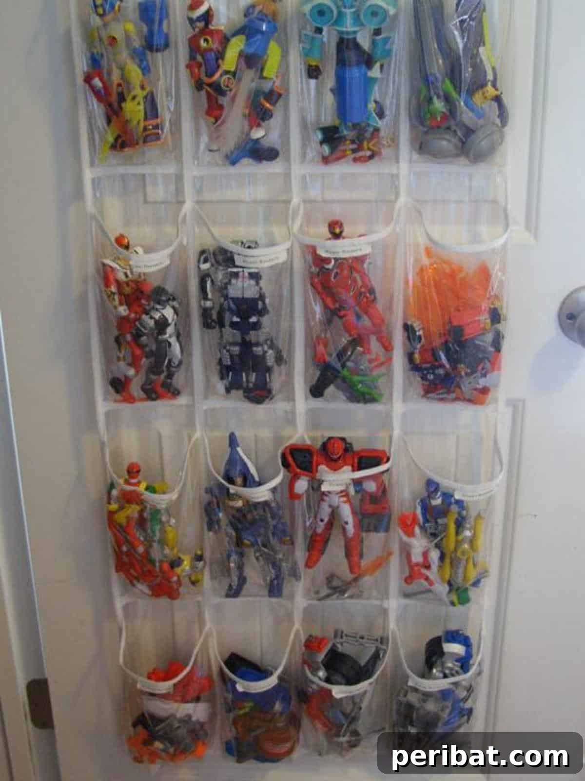 Shoe organizer as kid'đ playroom storage.