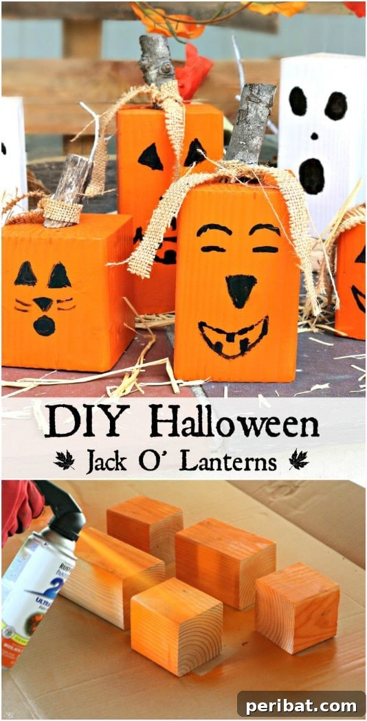 Eco-Chic Spooks: Upcycled Wood Halloween Decorating for Home & Yard 11 Upcycled Wood Block Jack-O-Lanterns - 25 Fantastic Reclaimed Wood Halloween Decorations For Your Home And Garden