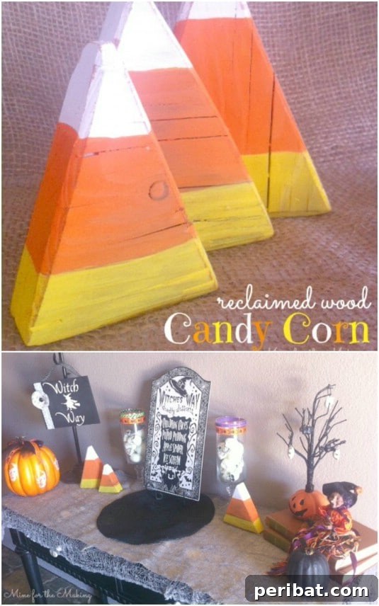 Eco-Chic Spooks: Upcycled Wood Halloween Decorating for Home & Yard 14 Reclaimed Wood Candy Corn Decorations - 25 Fantastic Reclaimed Wood Halloween Decorations For Your Home And Garden