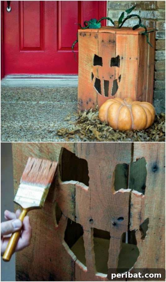 Eco-Chic Spooks: Upcycled Wood Halloween Decorating for Home & Yard 19 Reclaimed Wood Jack-O-Lantern Box - 25 Fantastic Reclaimed Wood Halloween Decorations For Your Home And Garden