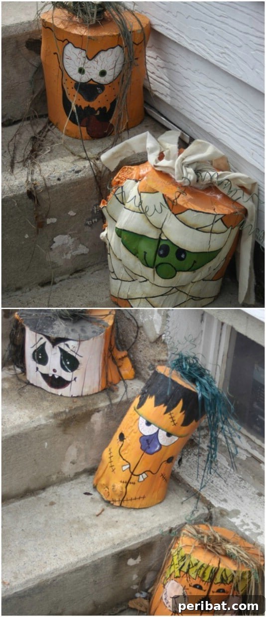 Eco-Chic Spooks: Upcycled Wood Halloween Decorating for Home & Yard 23 DIY Upcycled Stump Pumpkins - 25 Fantastic Reclaimed Wood Halloween Decorations For Your Home And Garden