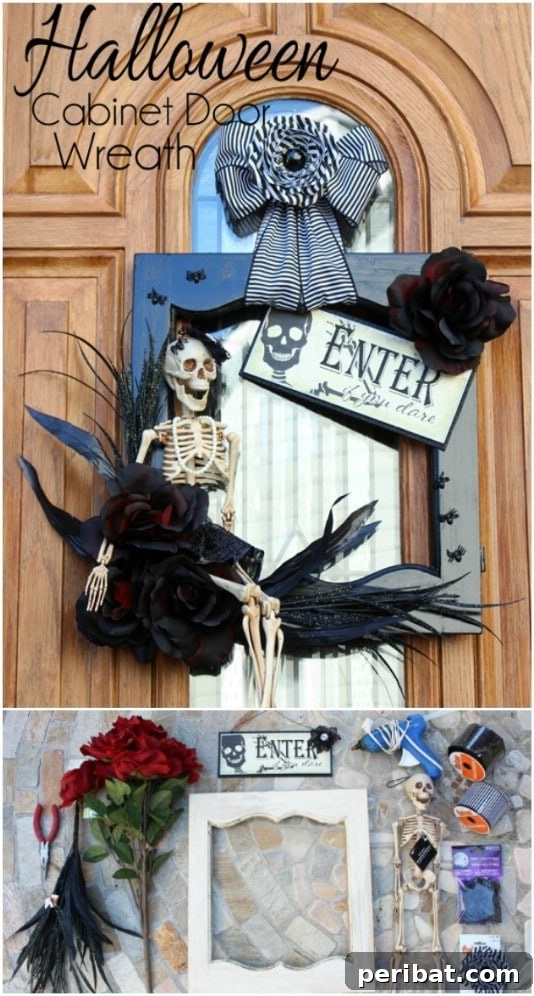 Eco-Chic Spooks: Upcycled Wood Halloween Decorating for Home & Yard 24 Reclaimed Wooden Door Halloween Wreath - 25 Fantastic Reclaimed Wood Halloween Decorations For Your Home And Garden