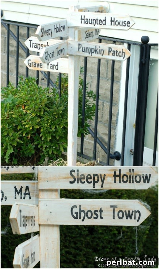 Eco-Chic Spooks: Upcycled Wood Halloween Decorating for Home & Yard 7 DIY Directional Halloween Post Sign - 25 Fantastic Reclaimed Wood Halloween Decorations For Your Home And Garden