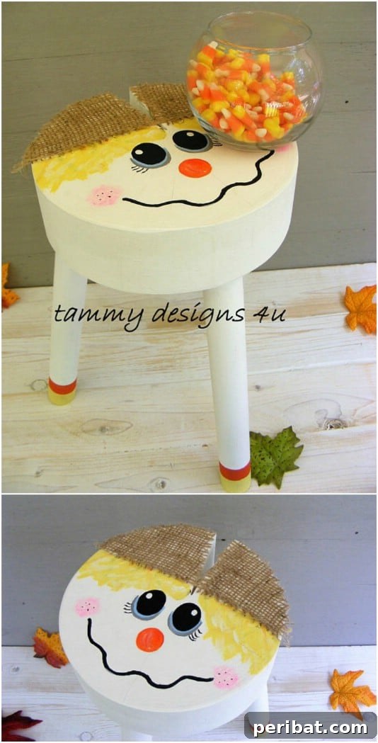 Eco-Chic Spooks: Upcycled Wood Halloween Decorating for Home & Yard 9 Reclaimed Wood Scarecrow Stool - 25 Fantastic Reclaimed Wood Halloween Decorations For Your Home And Garden