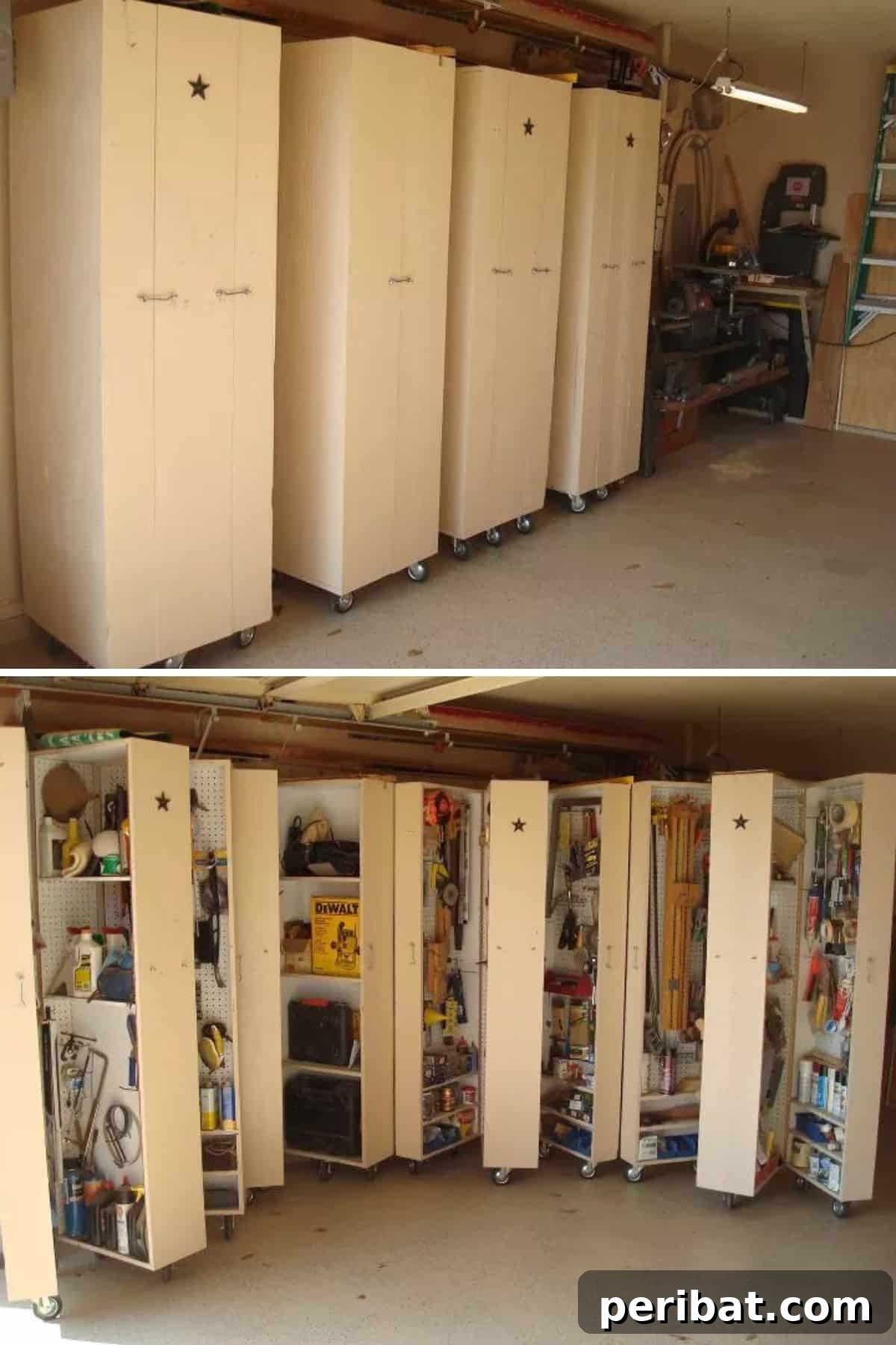 49 Creative Garage Organization Solutions 42 DIY rolling cabinets in a garage.