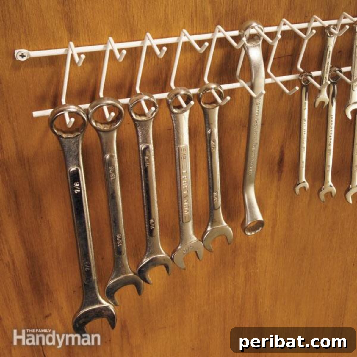 49 Creative Garage Organization Solutions 43 DIY metal wrench rack.