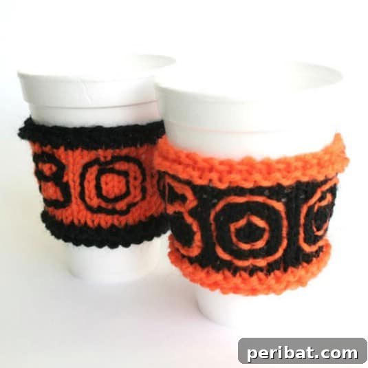 Easy To Knit Halloween Cup Sleeves